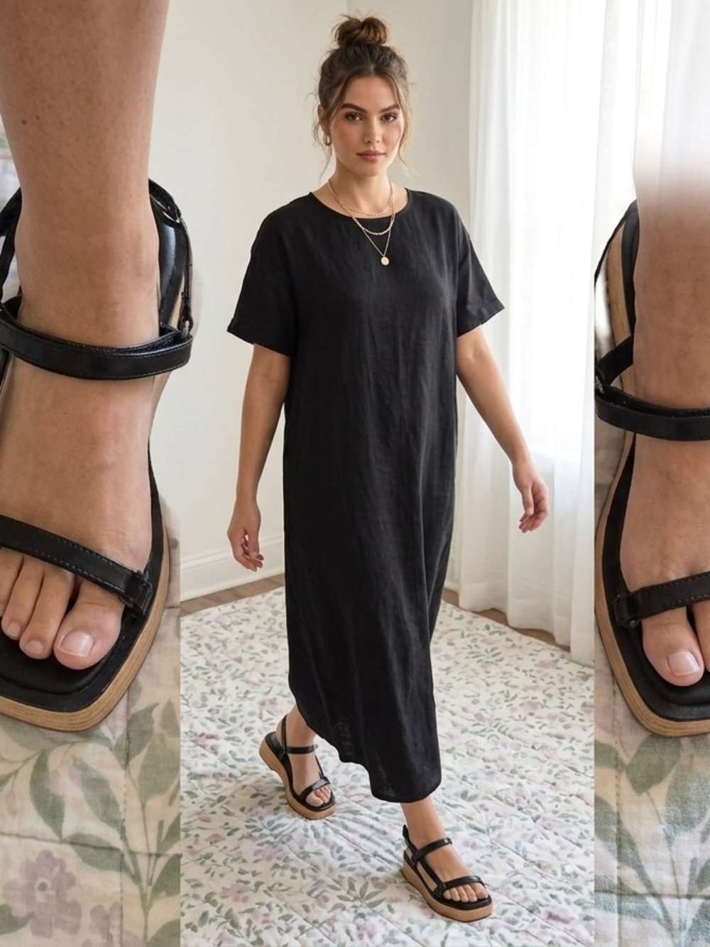 a new day Black Nova Sporty Cork Platform Sandals